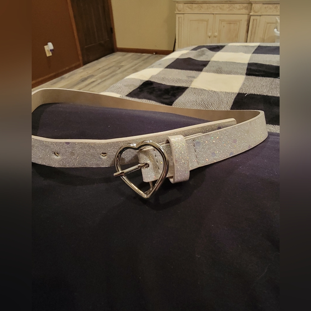 Sparkly Silver Belt with Heart Buckle